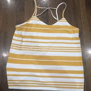 Yellow striped tank top/ crossed spaghetti straps